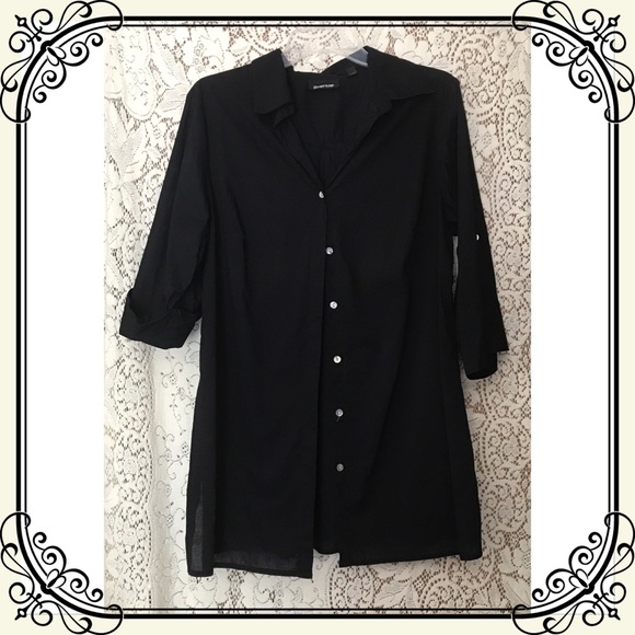 Avenue Tops - Avenue Black Tunic Length Button Up Top Size 14/16